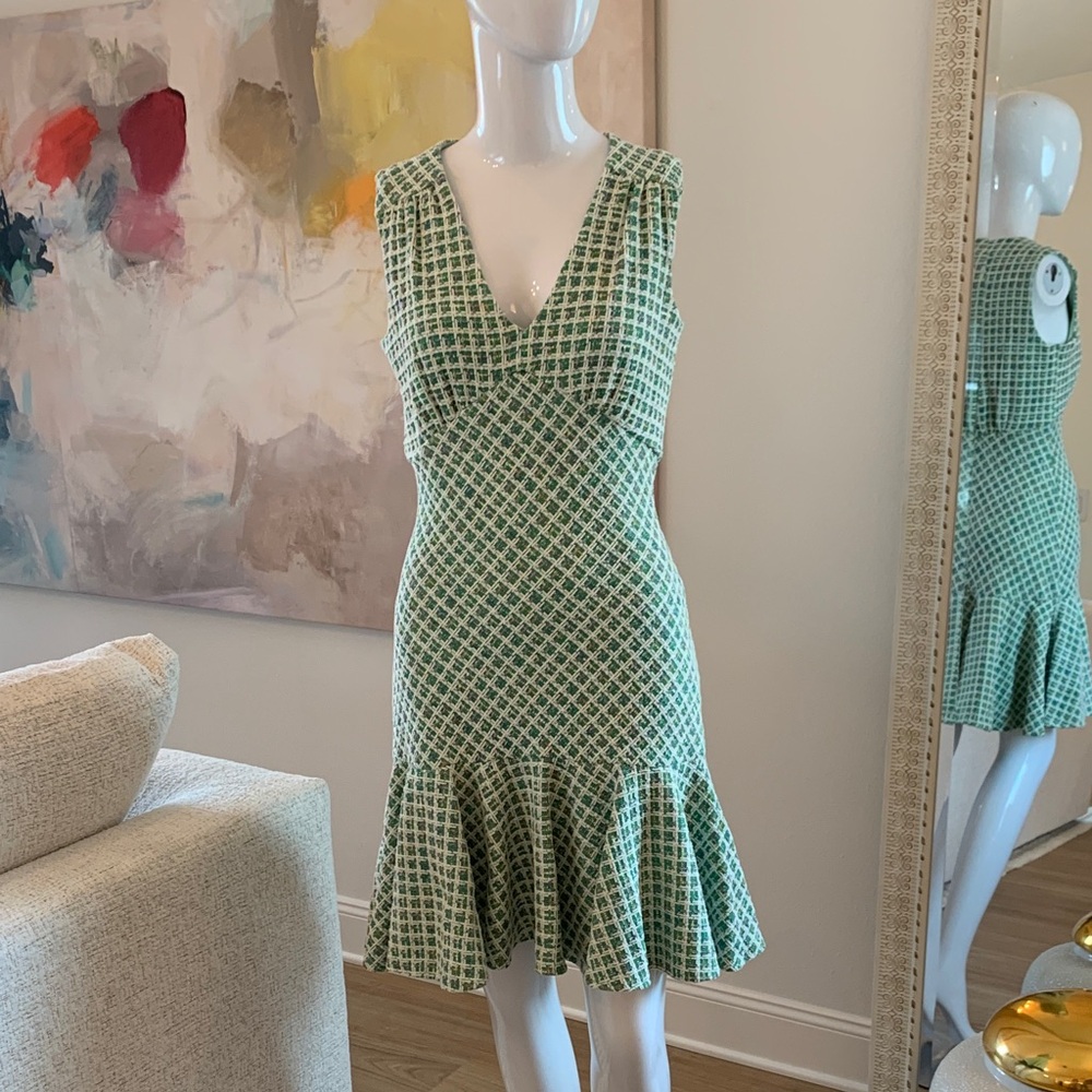 Taylor Green Geometric Sleeveless V-Neck Mini Dress